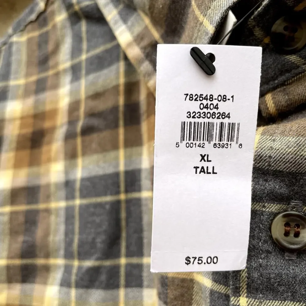 NEW Banana Republic Slim Untucked Lightweight Flannel XL Tall Grey